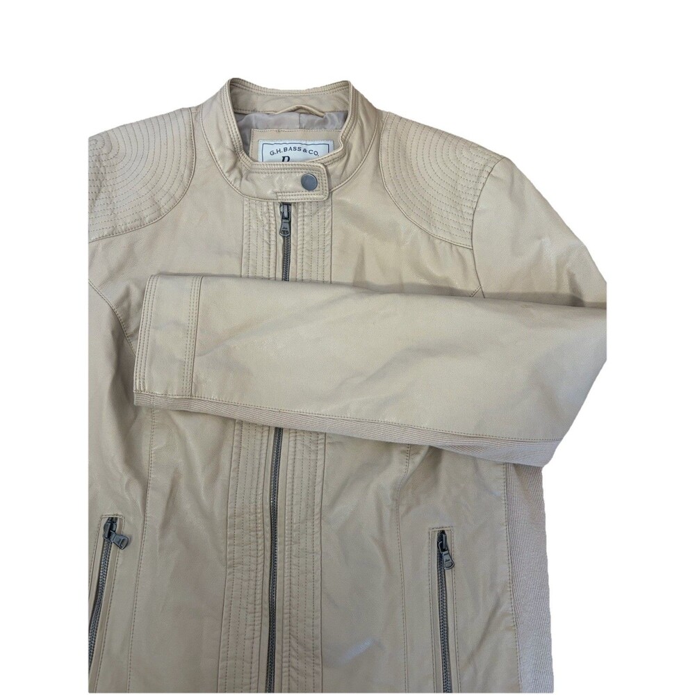 G.H. Bass & Co Women’s Tan Faux Leather Moto Zipper Jacket Cafe Racer Size Large